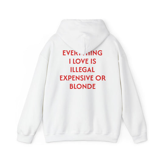 Men's Hoodie 'EVERYTHING I LOVE IS ILLEGAL EXPENSIVE OR BLONDE'