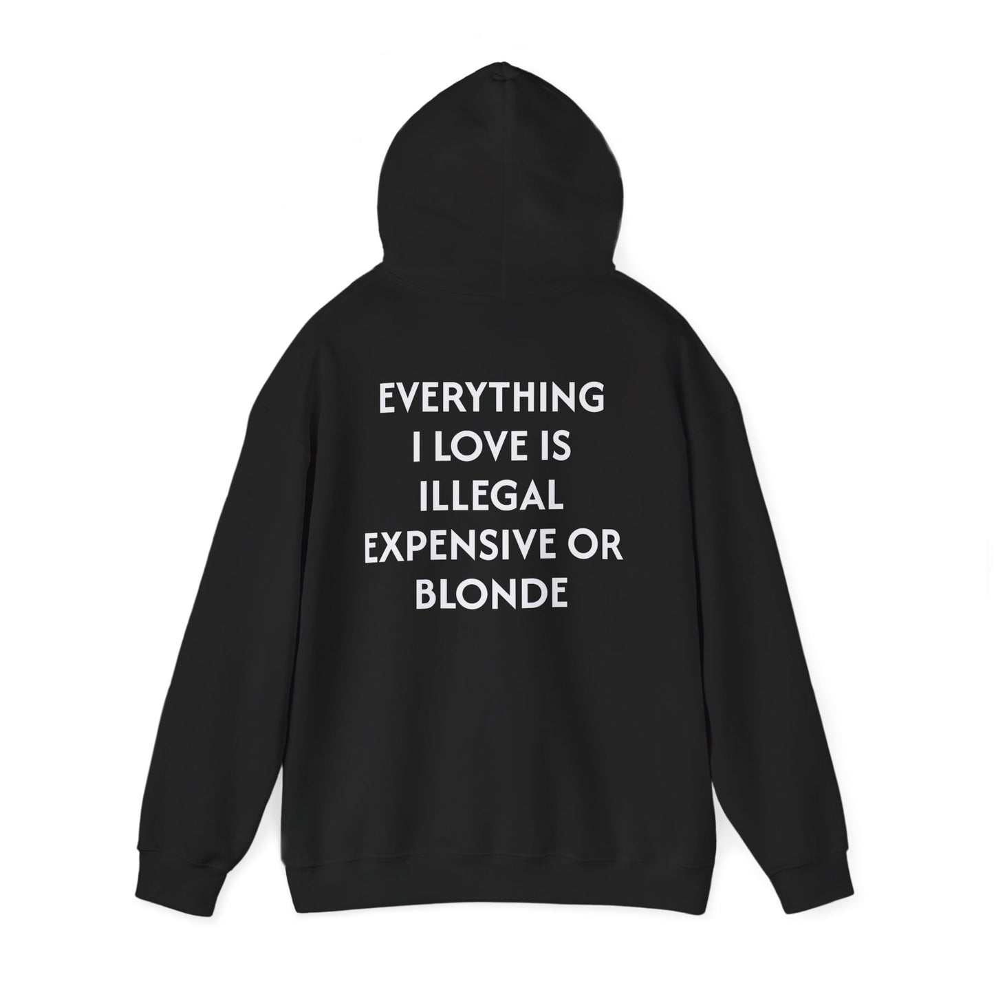 Men's Hoodie 'EVERYTHING I LOVE IS ILLEGAL EXPENSIVE OR BLONDE'