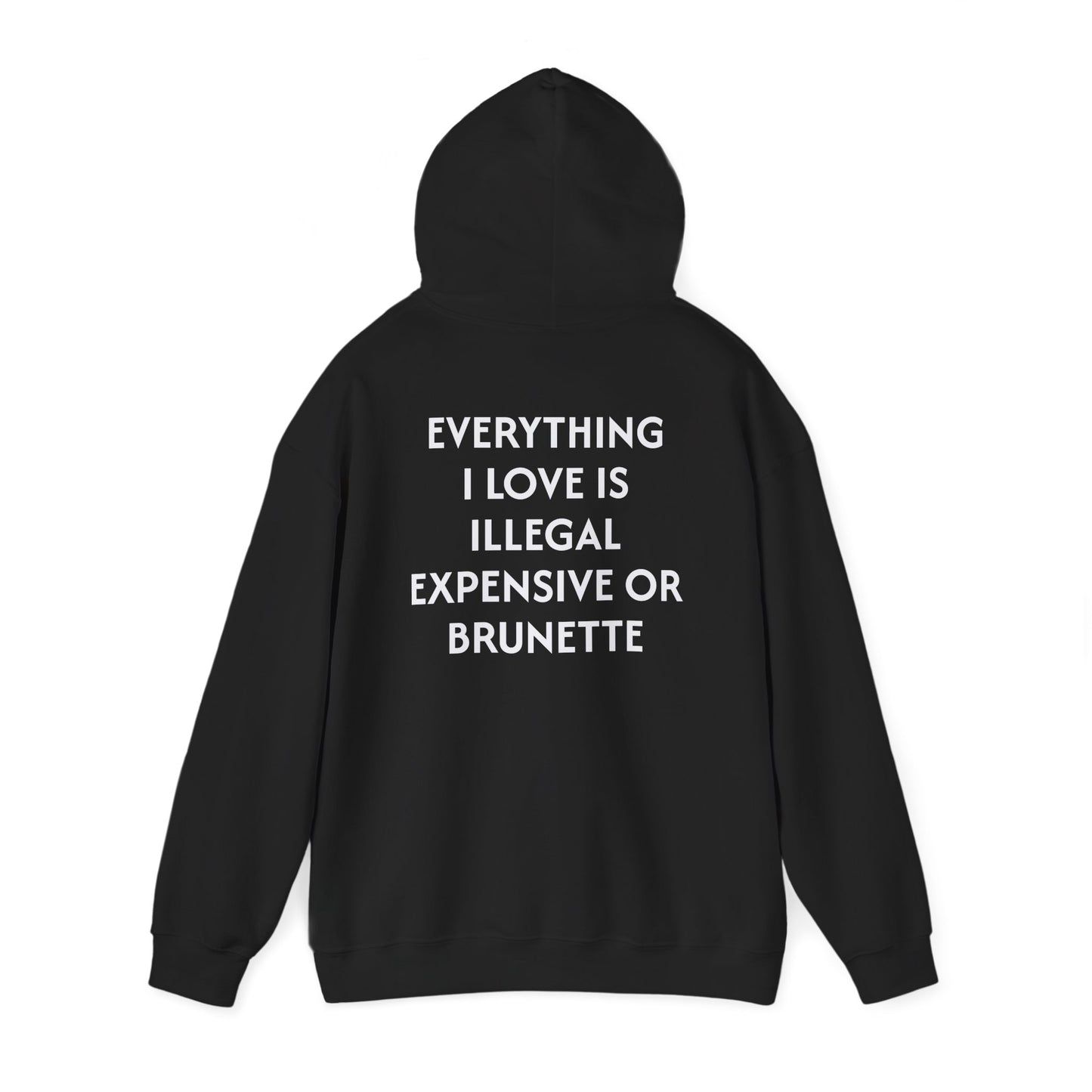 Men's Hoodie 'EVERYTHING I LOVE IS ILLEGAL EXPENSIVE OR BRUNETTE'