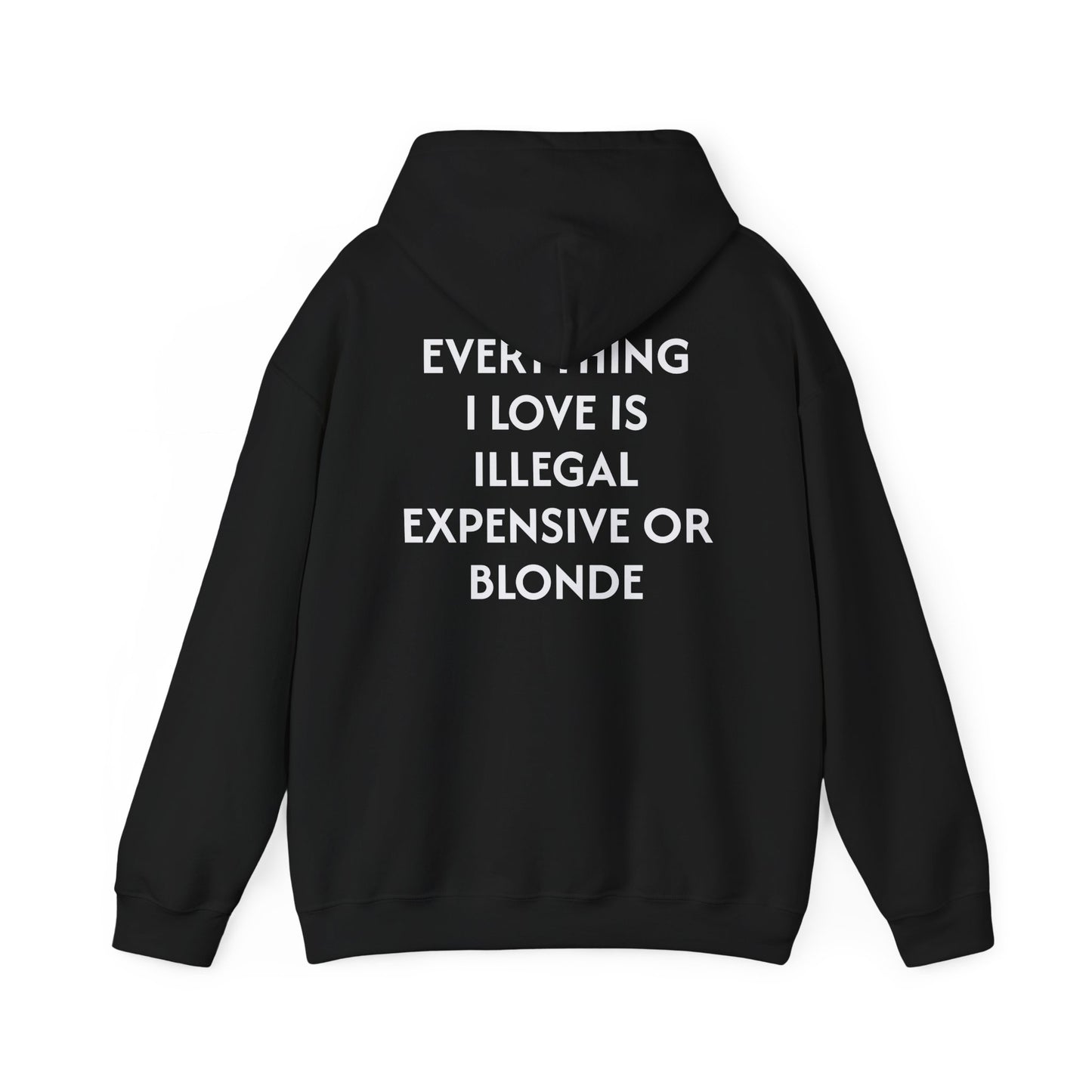Men's Hoodie 'EVERYTHING I LOVE IS ILLEGAL EXPENSIVE OR BLONDE'